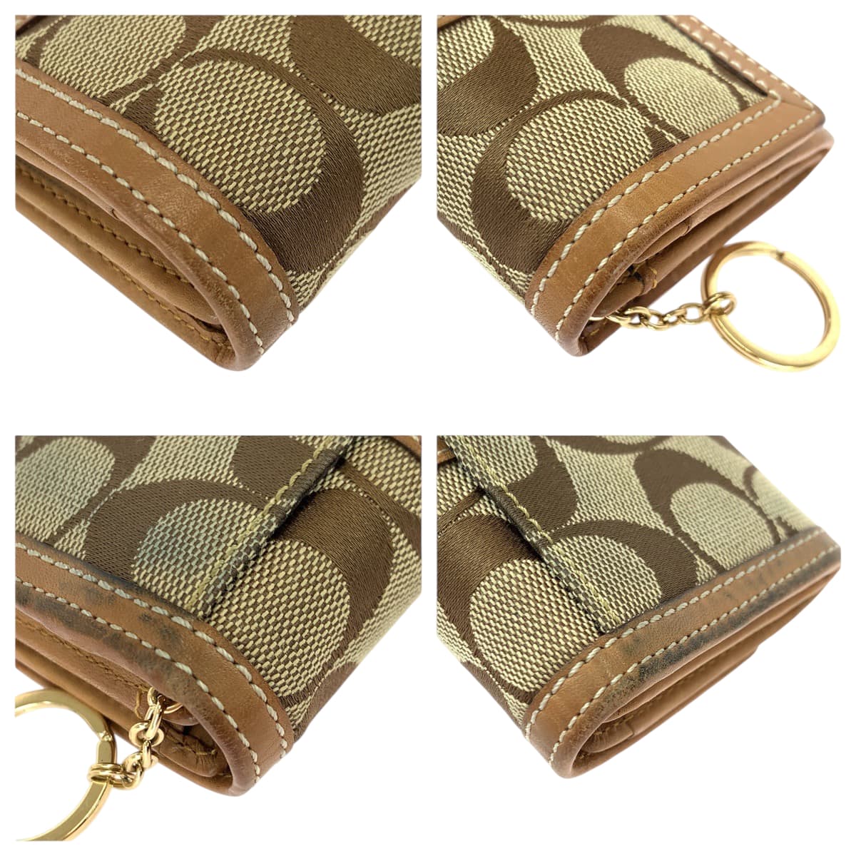 22391
COACH コーチ シグネチャー ブラウン ベージュ ゴールド金具 キャンバス / レザー コインケース 小銭入れ コンパクトウォレット レディース AB3