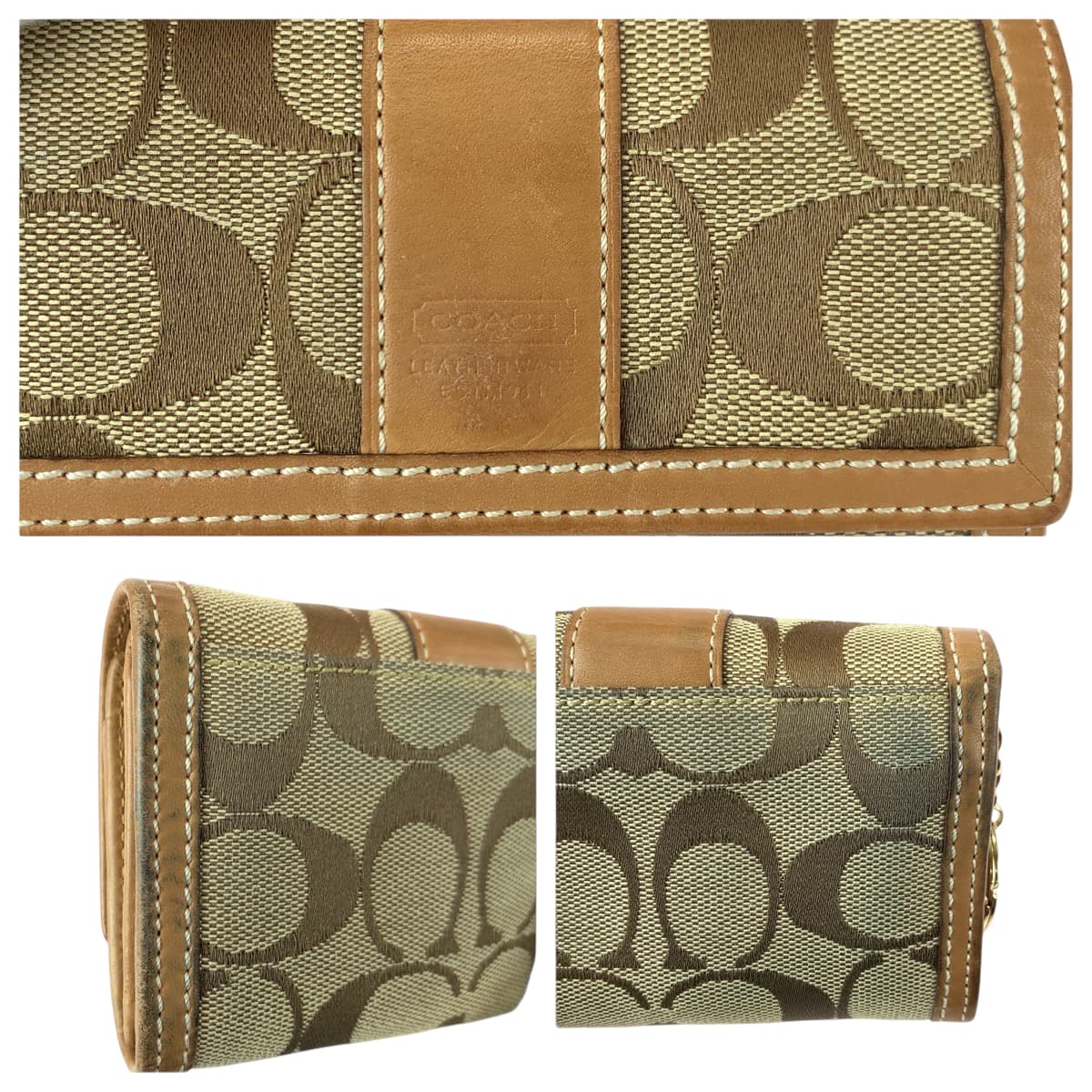 22391
COACH コーチ シグネチャー ブラウン ベージュ ゴールド金具 キャンバス / レザー コインケース 小銭入れ コンパクトウォレット レディース AB3