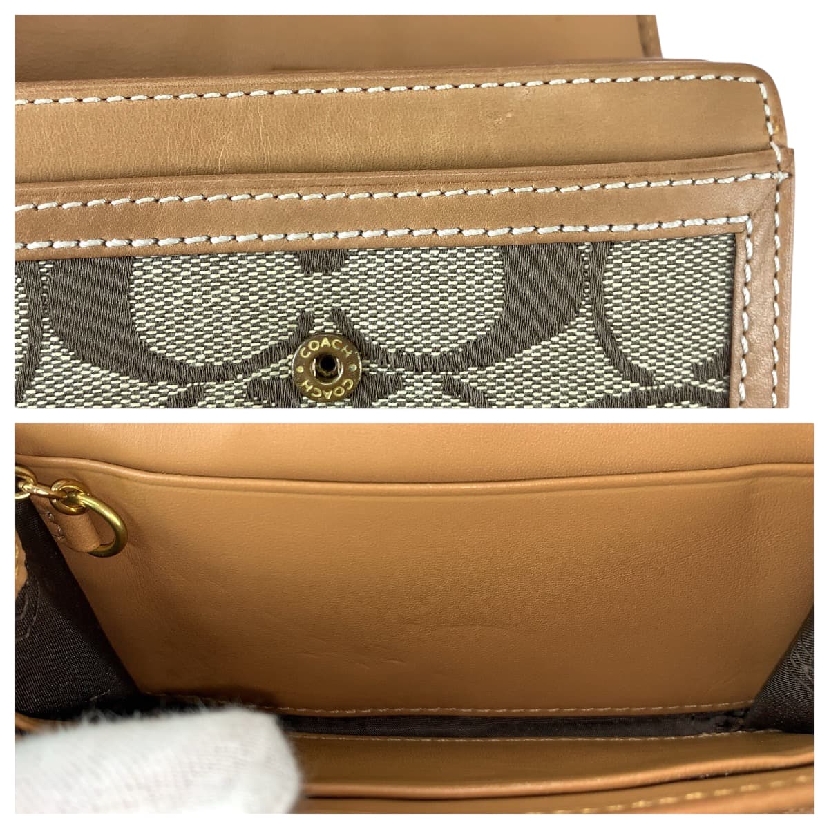 22391
COACH コーチ シグネチャー ブラウン ベージュ ゴールド金具 キャンバス / レザー コインケース 小銭入れ コンパクトウォレット レディース AB3