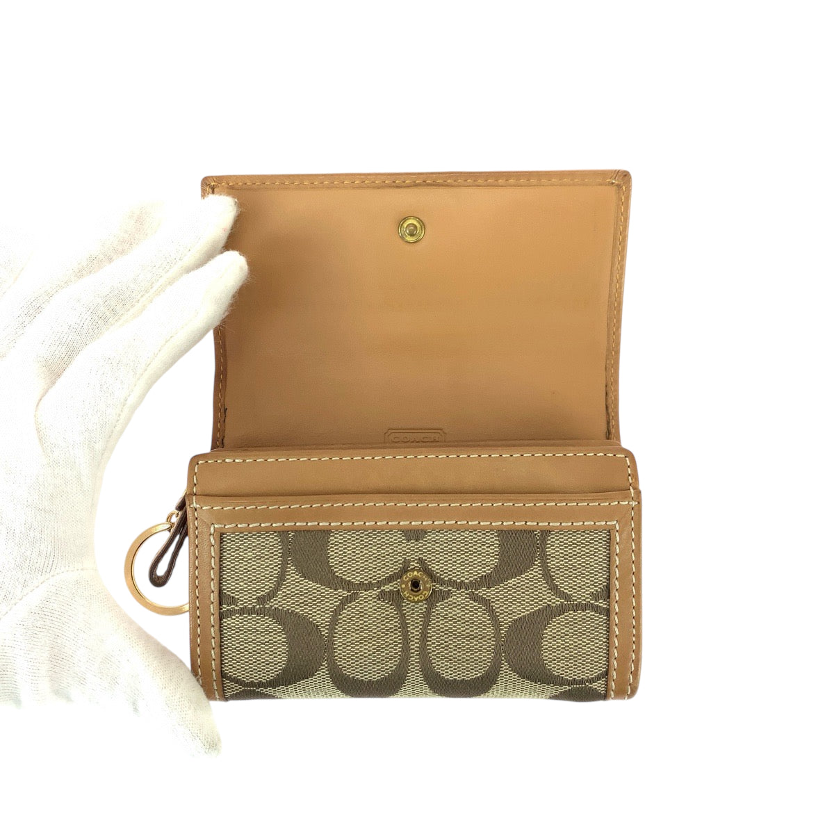 22391
COACH コーチ シグネチャー ブラウン ベージュ ゴールド金具 キャンバス / レザー コインケース 小銭入れ コンパクトウォレット レディース AB3