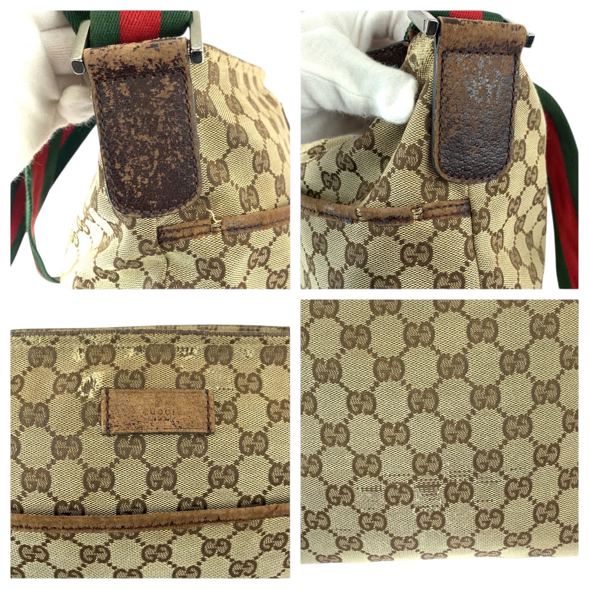 22395
GUCCI Sherry Line Beige Silver Hardware GG Canvas / Leather 189751 Shoulder Bag Unisex Women's B12