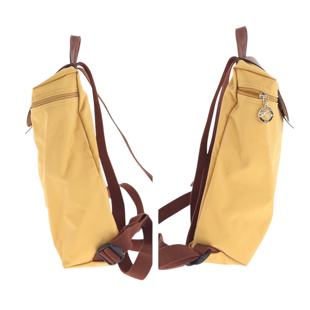 22397
Longchamp ロンシャン ル・プリアージュ イエロー ブラウン ゴールド金具 ナイロン / レザー リュック・デイパック バックパック レディース AB7