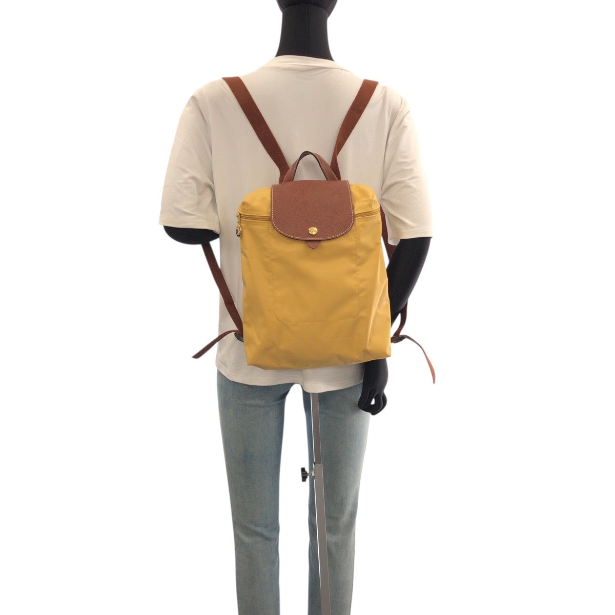 22397
Longchamp ロンシャン ル・プリアージュ イエロー ブラウン ゴールド金具 ナイロン / レザー リュック・デイパック バックパック レディース AB7