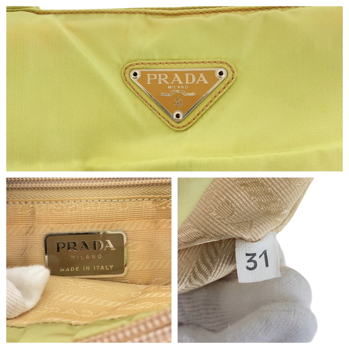 22399
PRADA プラダ テスート 三角ロゴプレート グリーン シルバー金具 ナイロン トートバッグ ハンドバッグ レディース B7