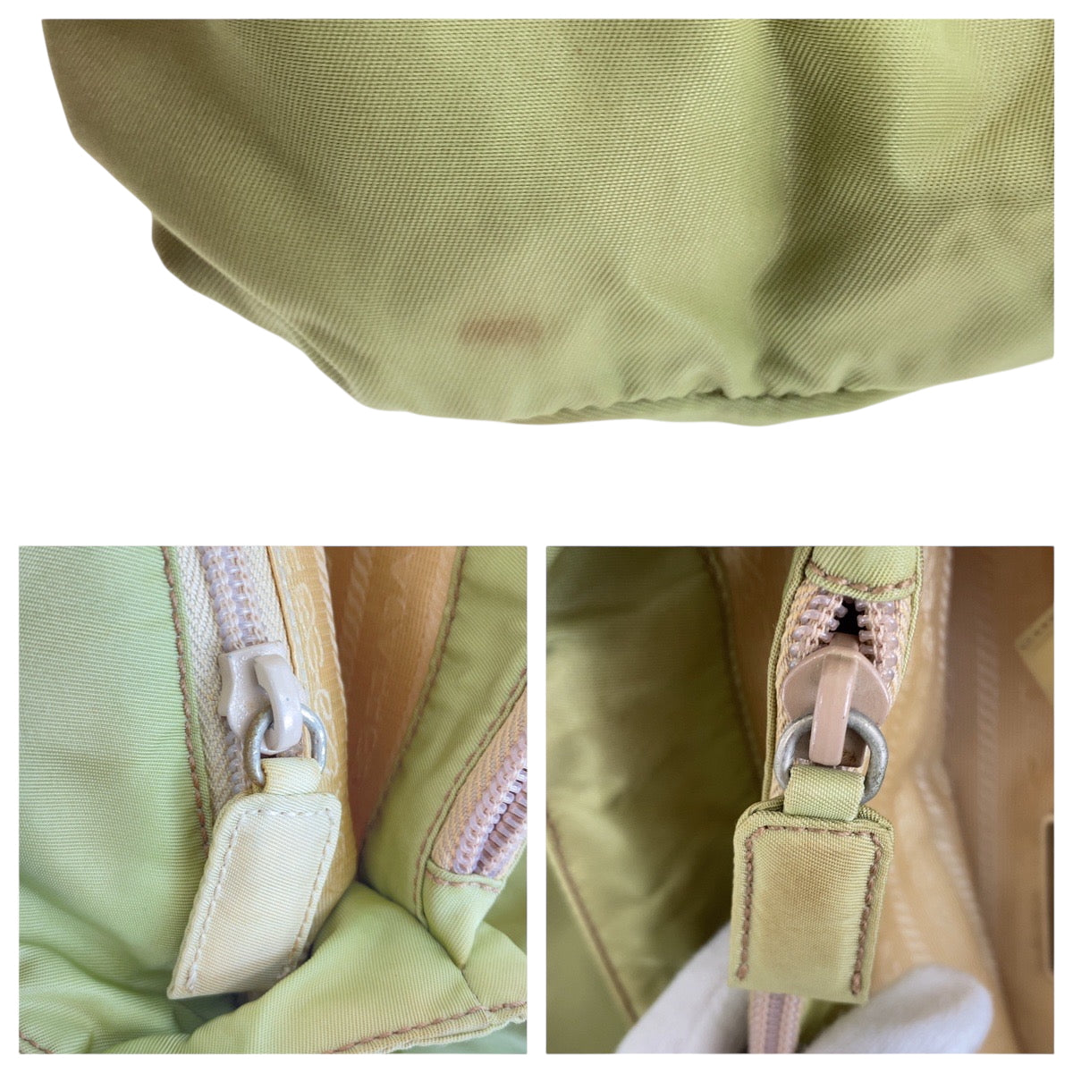 22399
PRADA プラダ テスート 三角ロゴプレート グリーン シルバー金具 ナイロン トートバッグ ハンドバッグ レディース B7