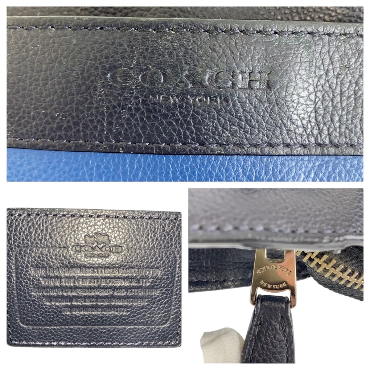 22400
COACH コーチ ブルー ネイビー シルバー金具 レザー ショルダーバッグ ポシェット メンズ AB7