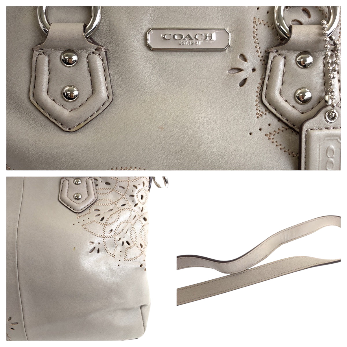 22402
COACH Opt Art Perforated 2-way Beige Silver Hardware Leather F22486 Shoulder Bag Tote Bag Ladies AB8