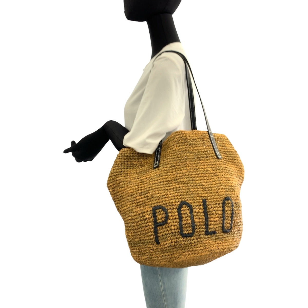 22403
POLO RALPH LAUREN ポロ ラルフローレン ブラウン ブラック ゴールド金具 ラフィア / レザー トートバッグ ショルダーバッグ レディース ABP8