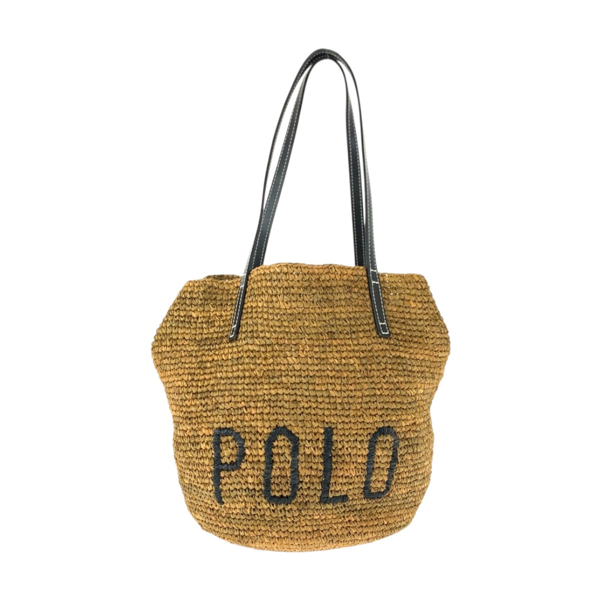 22403
POLO RALPH LAUREN ポロ ラルフローレン ブラウン ブラック ゴールド金具 ラフィア / レザー トートバッグ ショルダーバッグ レディース ABP8