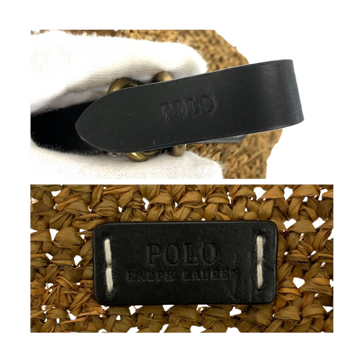 22403
POLO RALPH LAUREN ポロ ラルフローレン ブラウン ブラック ゴールド金具 ラフィア / レザー トートバッグ ショルダーバッグ レディース ABP8