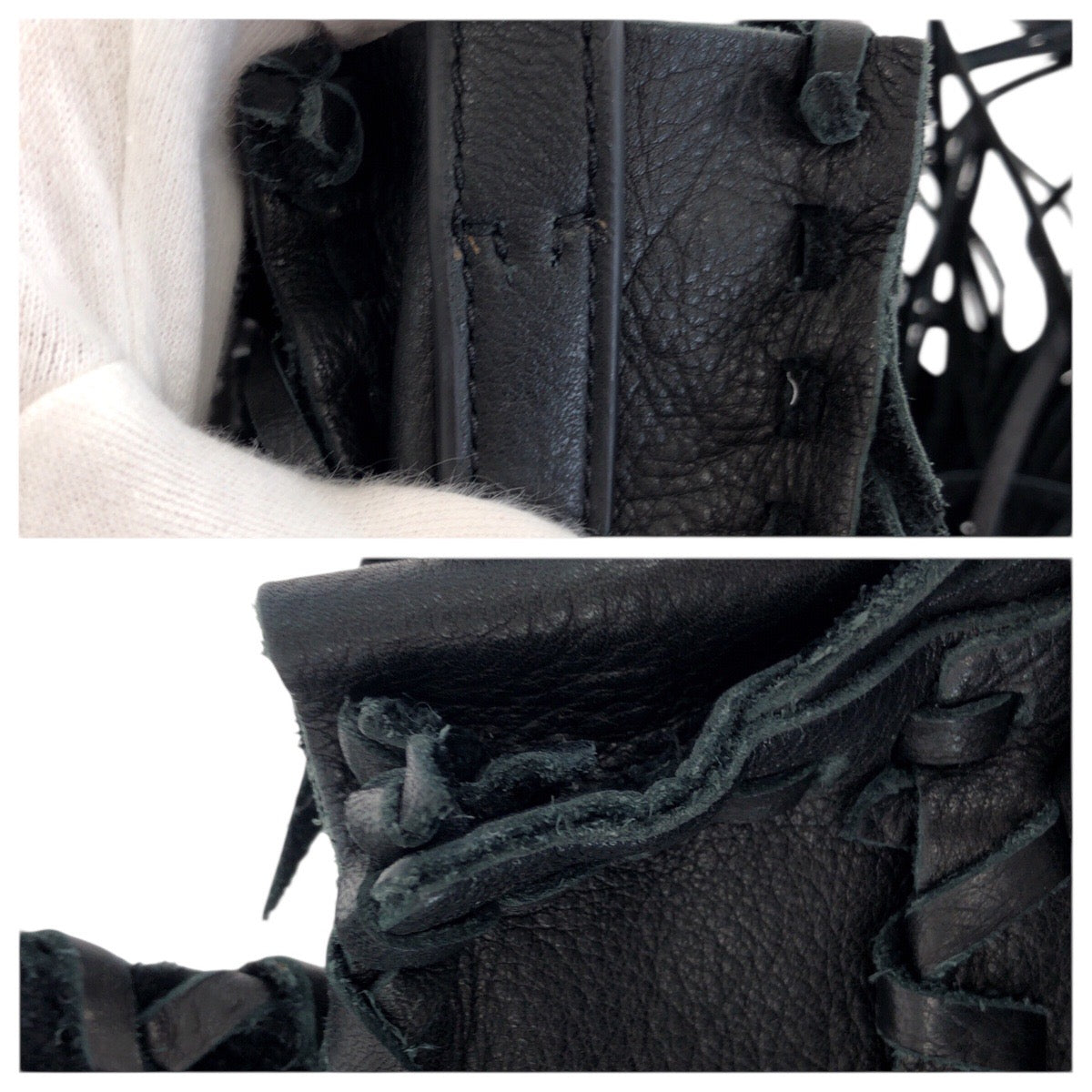 22408
POLO RALPH LAUREN ポロ ラルフローレン フリンジ ブラック 黒 レザー ショルダーバッグ ポシェット レディース ABP8