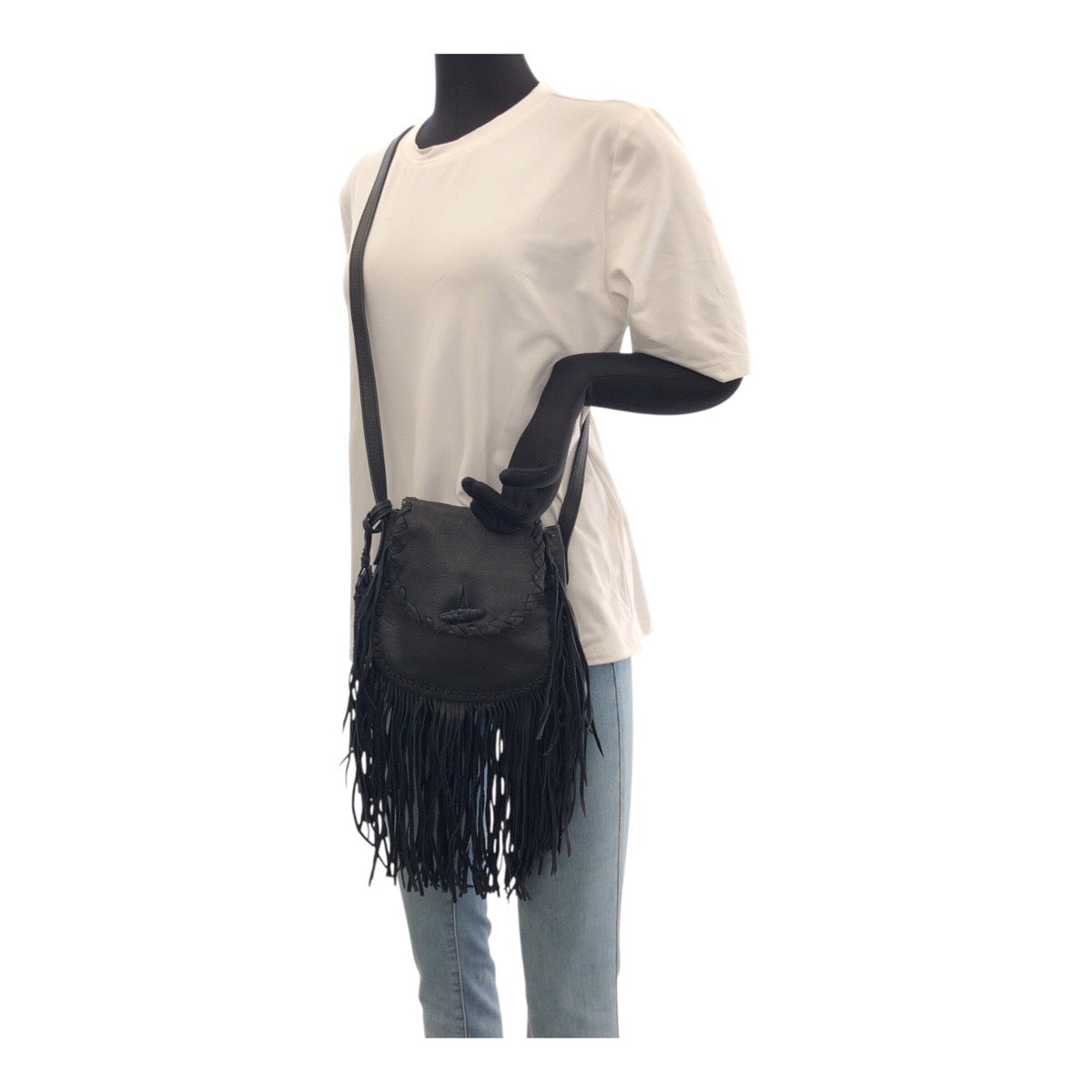 22408
POLO RALPH LAUREN ポロ ラルフローレン フリンジ ブラック 黒 レザー ショルダーバッグ ポシェット レディース ABP8