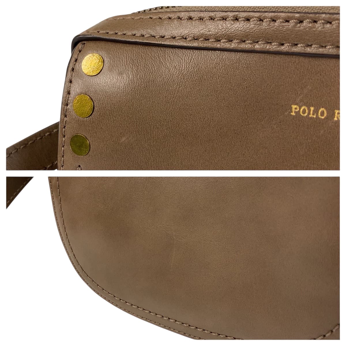 22411
POLO RALPH LAUREN ポロ ラルフローレン ブラウン ゴールド金具 レザー ショルダーバッグ ポシェット レディース ABP8