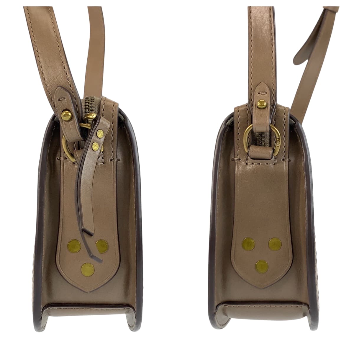 22411
POLO RALPH LAUREN ポロ ラルフローレン ブラウン ゴールド金具 レザー ショルダーバッグ ポシェット レディース ABP8