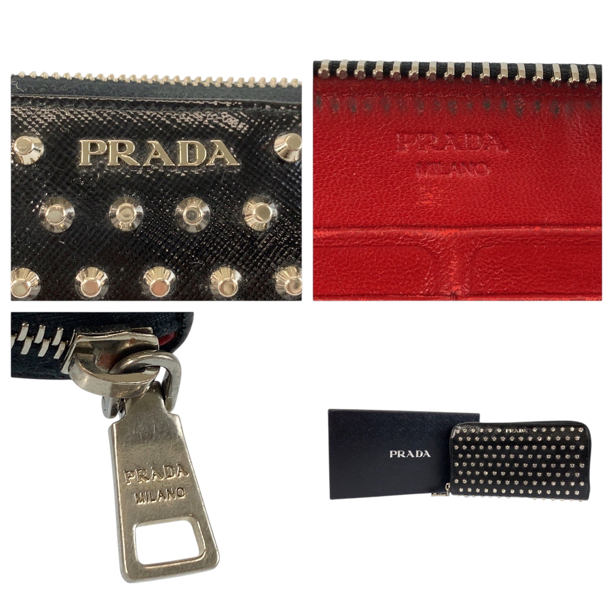 22417
PRADA プラダ スタッズ ブラック 黒 レッド シルバー金具 パテントレザー 長財布 ロングウォレット メンズ ABP24