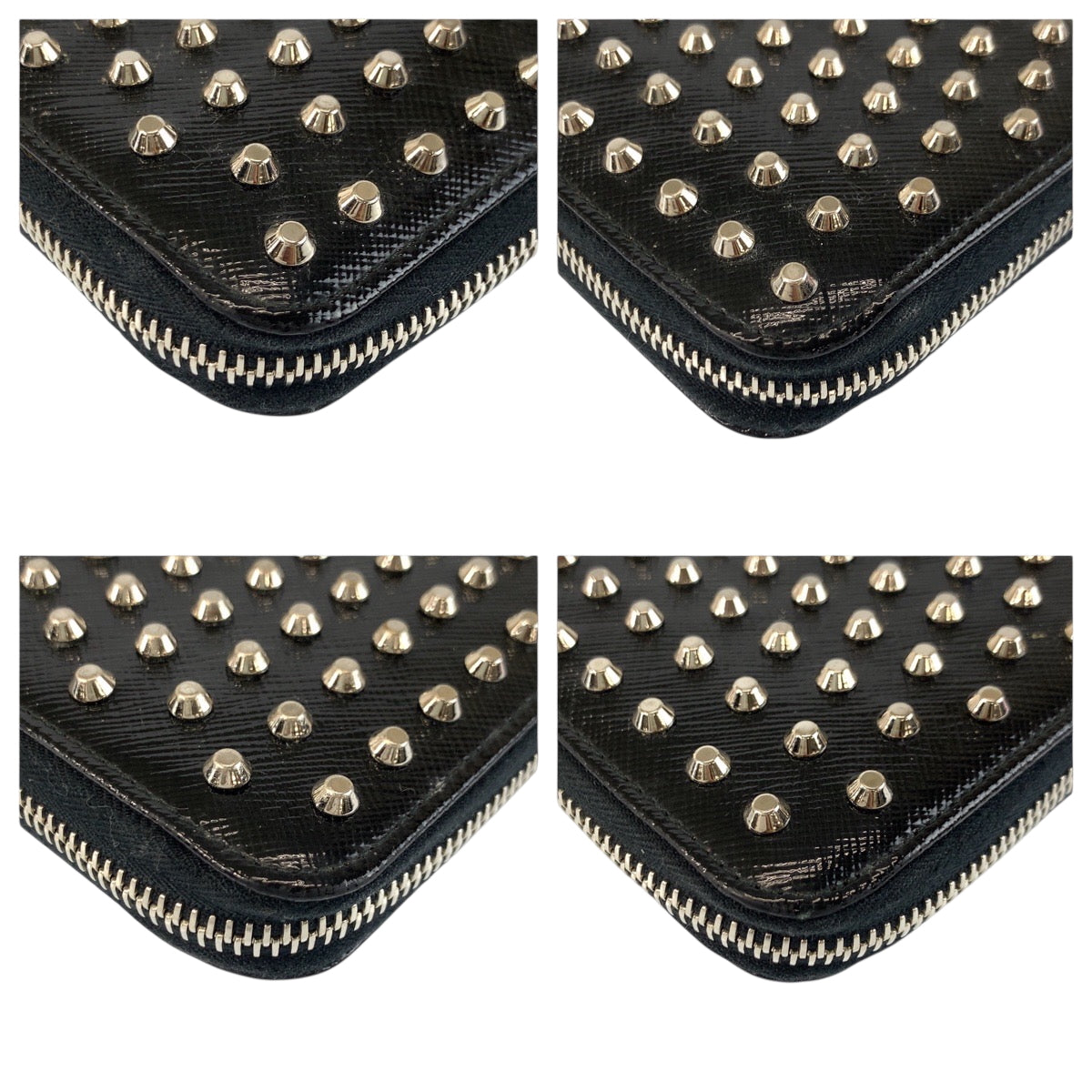 22417
PRADA プラダ スタッズ ブラック 黒 レッド シルバー金具 パテントレザー 長財布 ロングウォレット メンズ ABP24