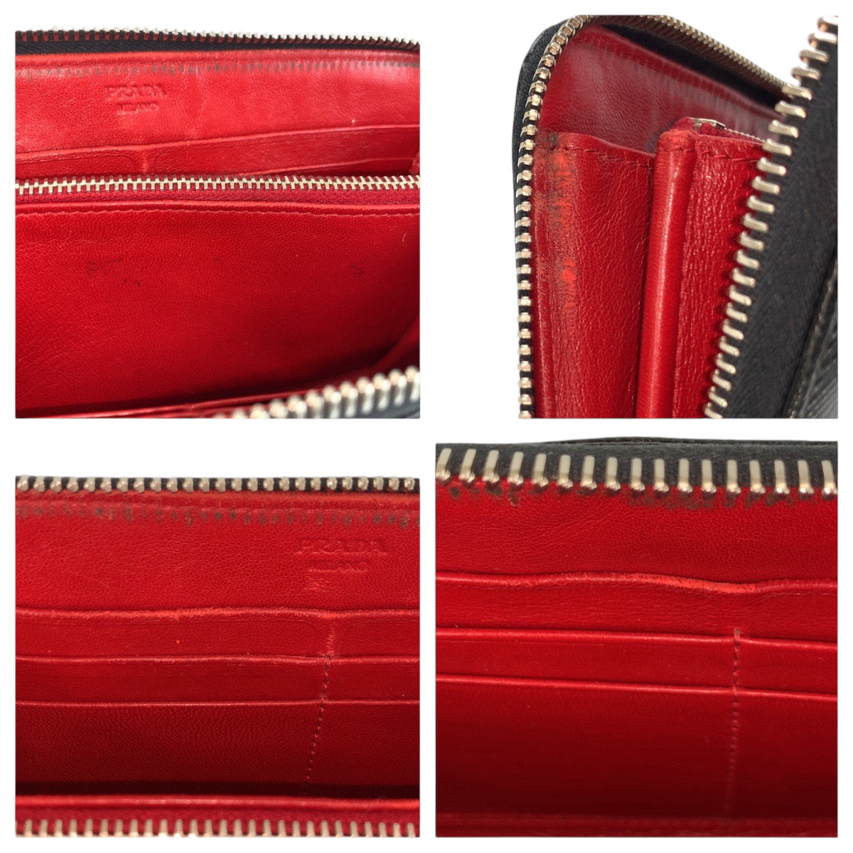 22417
PRADA プラダ スタッズ ブラック 黒 レッド シルバー金具 パテントレザー 長財布 ロングウォレット メンズ ABP24
