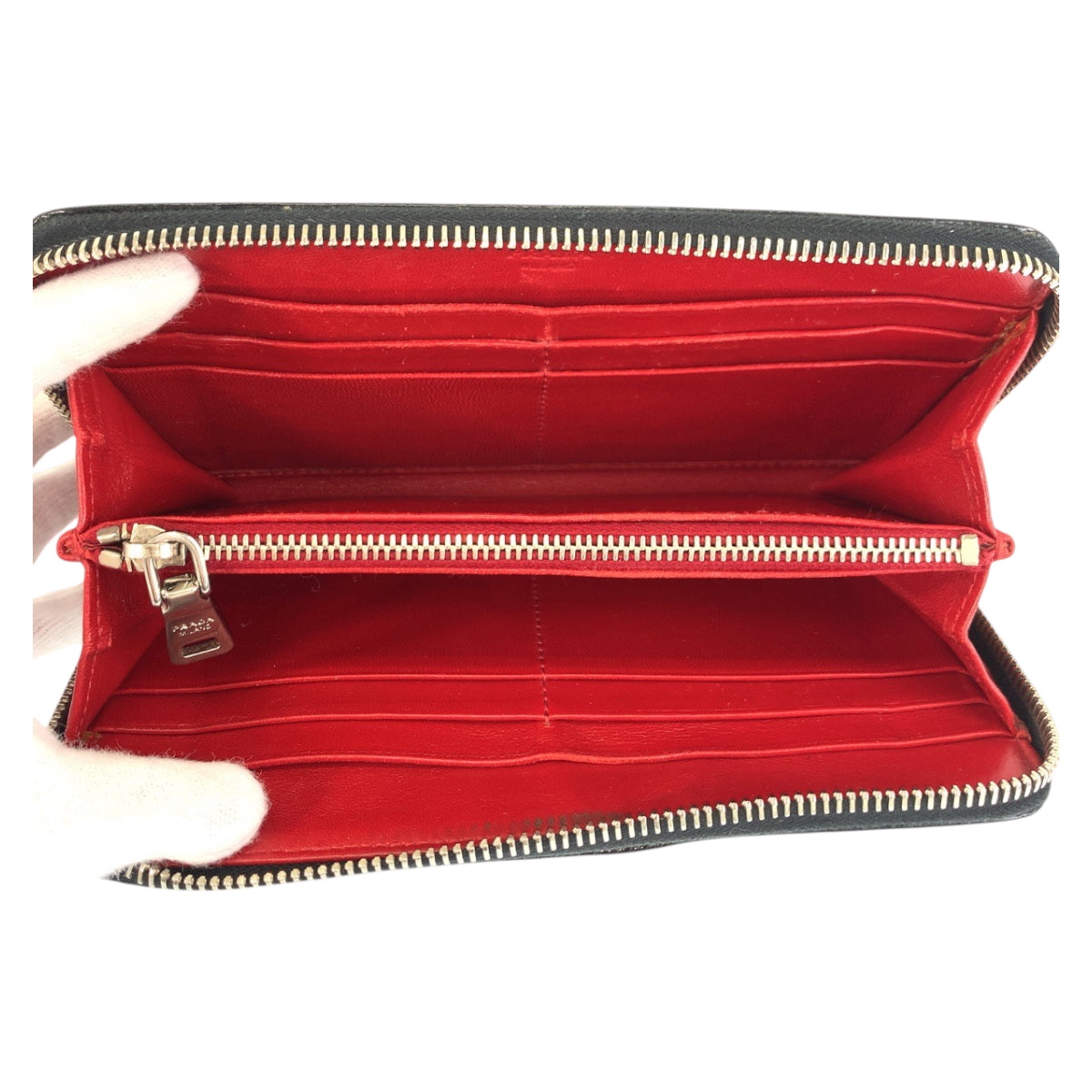22417
PRADA プラダ スタッズ ブラック 黒 レッド シルバー金具 パテントレザー 長財布 ロングウォレット メンズ ABP24