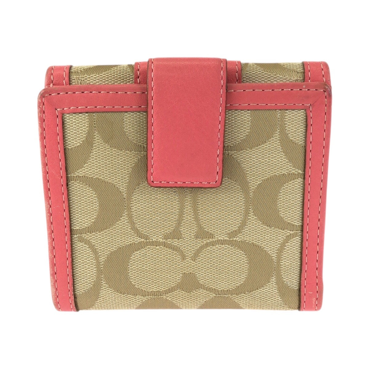 22419
COACH コーチ シグネチャー ピンク ベージュ ゴールド金具 キャンバス / レザー 折り財布 コンパクトウォレット レディース ABP5