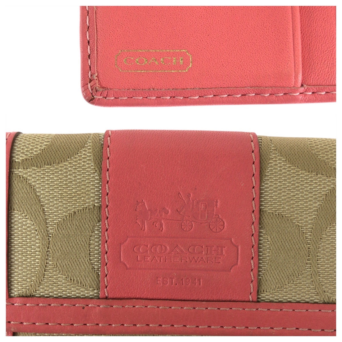 22419
COACH コーチ シグネチャー ピンク ベージュ ゴールド金具 キャンバス / レザー 折り財布 コンパクトウォレット レディース ABP5