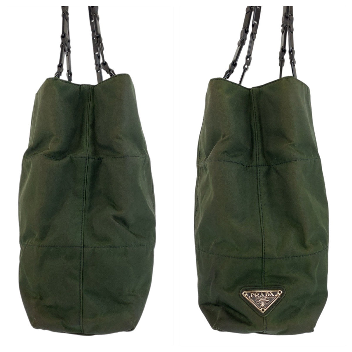 22425
PRADA プラダ グリーン ブラック ナイロン / プラスチック トートバッグ チェーンショルダーバッグ レディース AB8