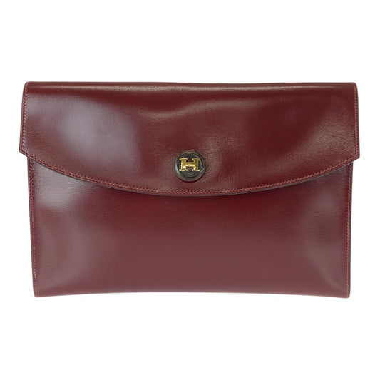 22428
HERMES エルメス ヴィンテージ ポシェットリオ ワインレッド ルージュアッシュ ゴールド金具 ボックスカーフ クラッチバッグ セカンドバッグ ⚪︎O刻印 レディース ABP30