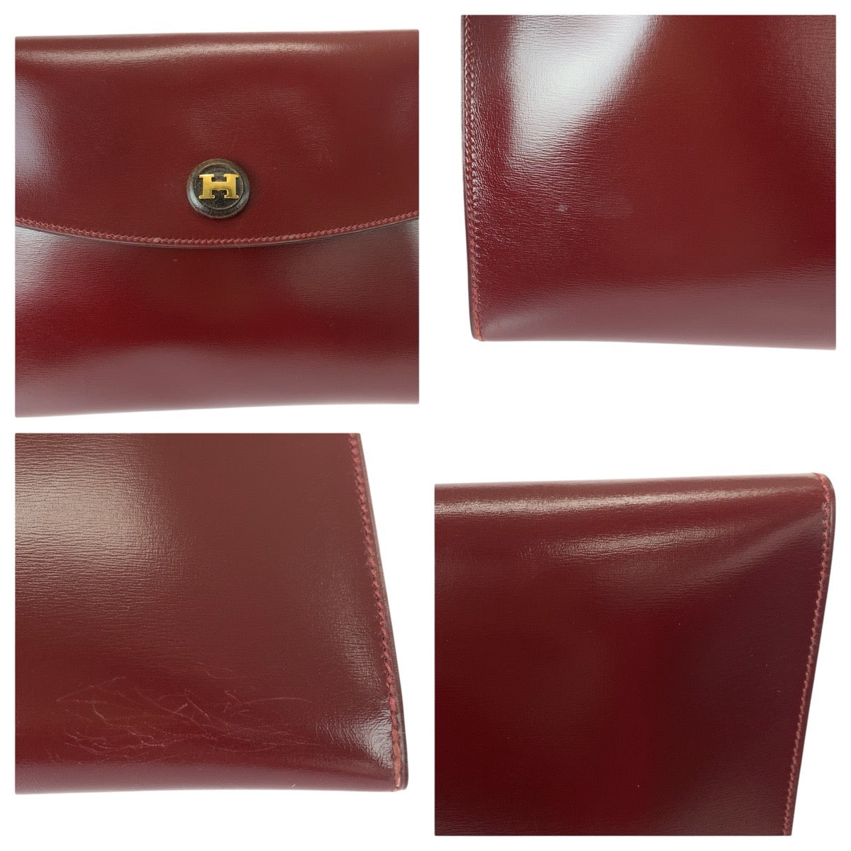 22428
HERMES エルメス ヴィンテージ ポシェットリオ ワインレッド ルージュアッシュ ゴールド金具 ボックスカーフ クラッチバッグ セカンドバッグ ⚪︎O刻印 レディース ABP30