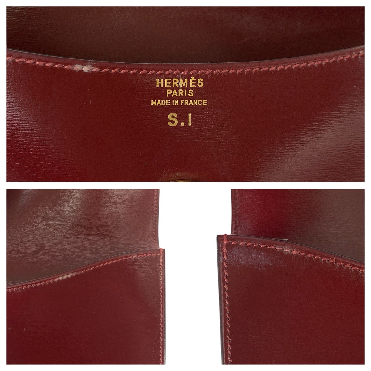 22428
HERMES エルメス ヴィンテージ ポシェットリオ ワインレッド ルージュアッシュ ゴールド金具 ボックスカーフ クラッチバッグ セカンドバッグ ⚪︎O刻印 レディース ABP30