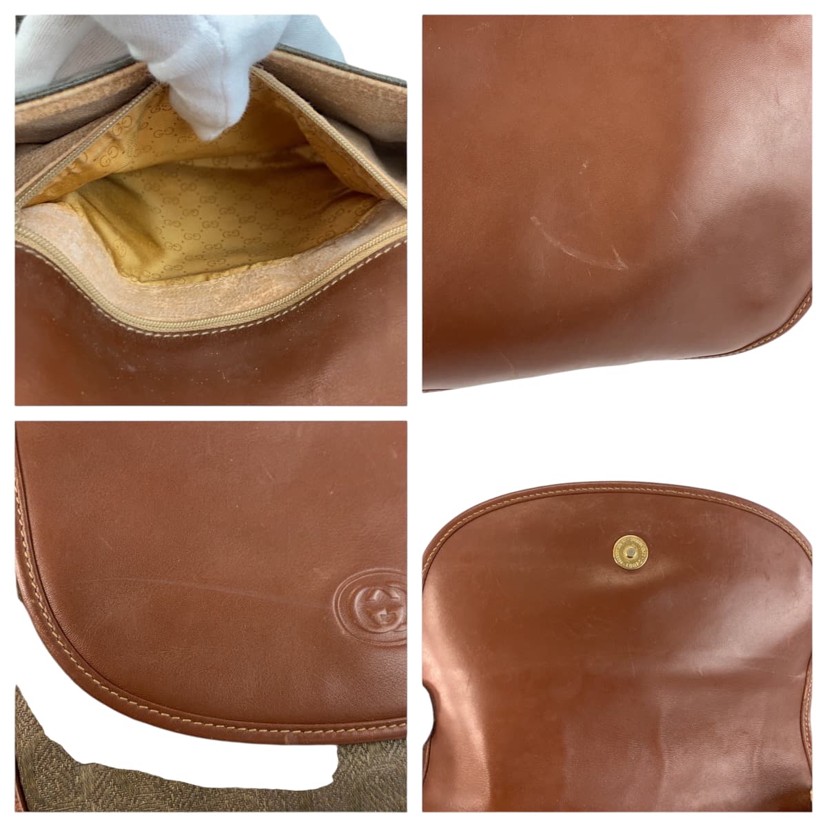 22429
GUCCI グッチ ヴィンテージ オールドグッチ ブラウン ゴールド金具 レザー / キャンバス 001 084 1304 ショルダーバッグ ポシェット レディース AB20