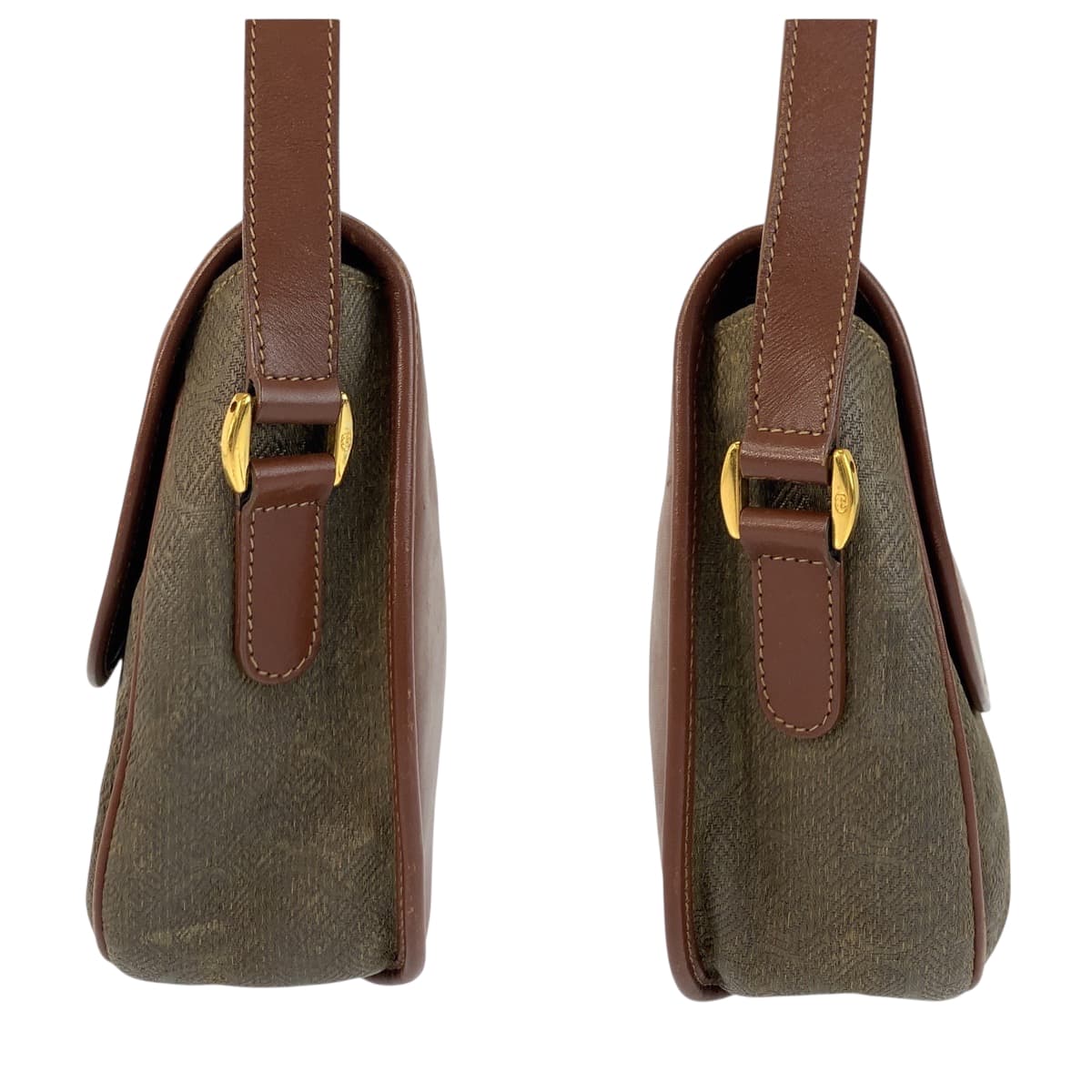 22429
GUCCI グッチ ヴィンテージ オールドグッチ ブラウン ゴールド金具 レザー / キャンバス 001 084 1304 ショルダーバッグ ポシェット レディース AB20