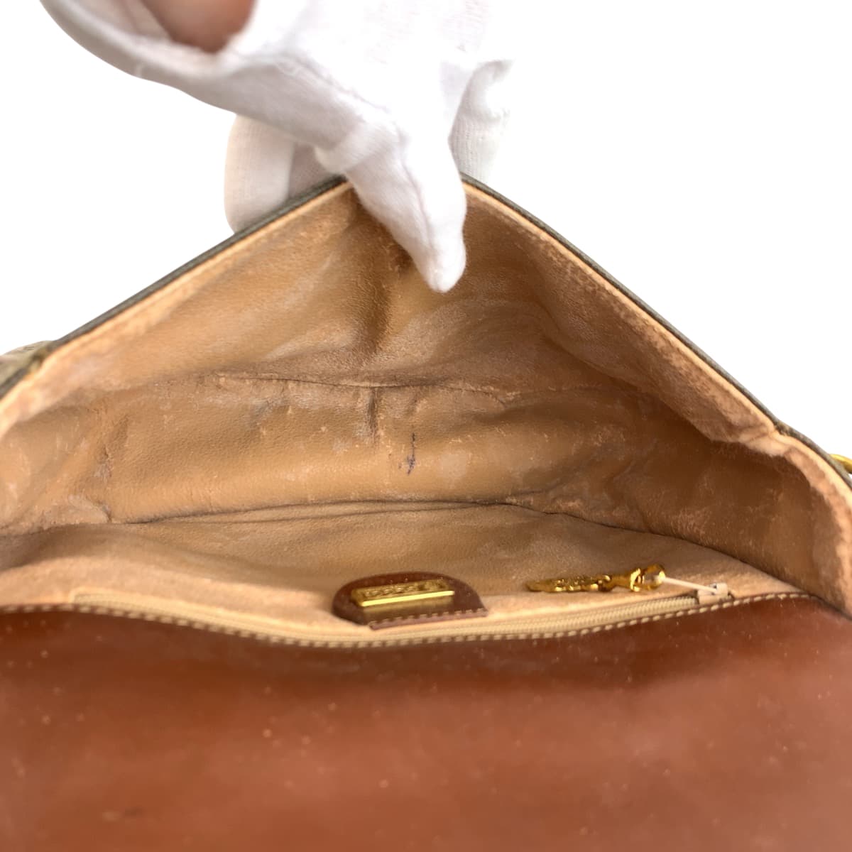 22429
GUCCI グッチ ヴィンテージ オールドグッチ ブラウン ゴールド金具 レザー / キャンバス 001 084 1304 ショルダーバッグ ポシェット レディース AB20