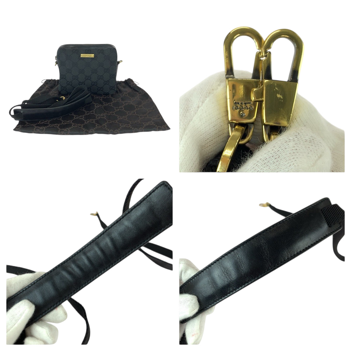 22432
GUCCI グッチ ブラック 黒 ゴールド金具 GGキャンバス / レザー 90666 ショルダーバッグ ミニショルダーバック ポシェット レディース ABP30