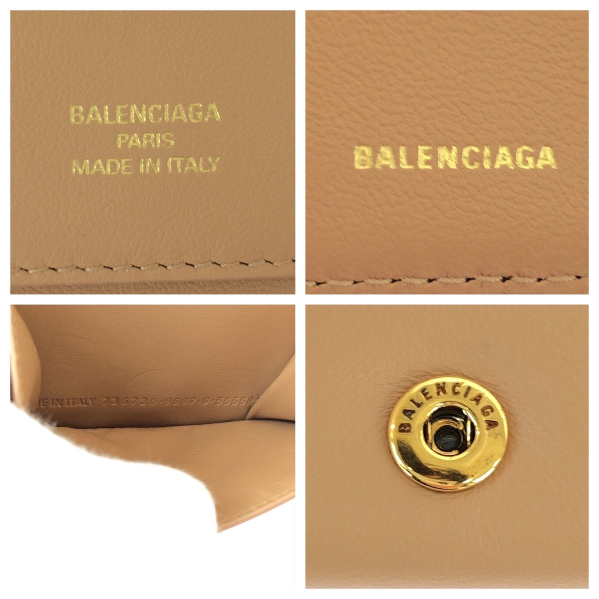 22439
BALENCIAGA バレンシアガ ベージュ ゴールド金具 レザー 73630 9607 O 555583 折り財布 コンパクトウォレット レディース A24