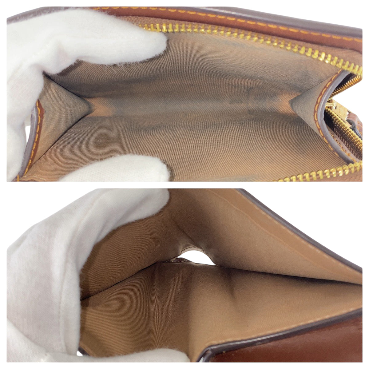 22440
COACH コーチ シグネチャー ベージュ ブラウン ゴールド金具 PVC / レザー 折財布 コンパクトウォレット レディース AB5