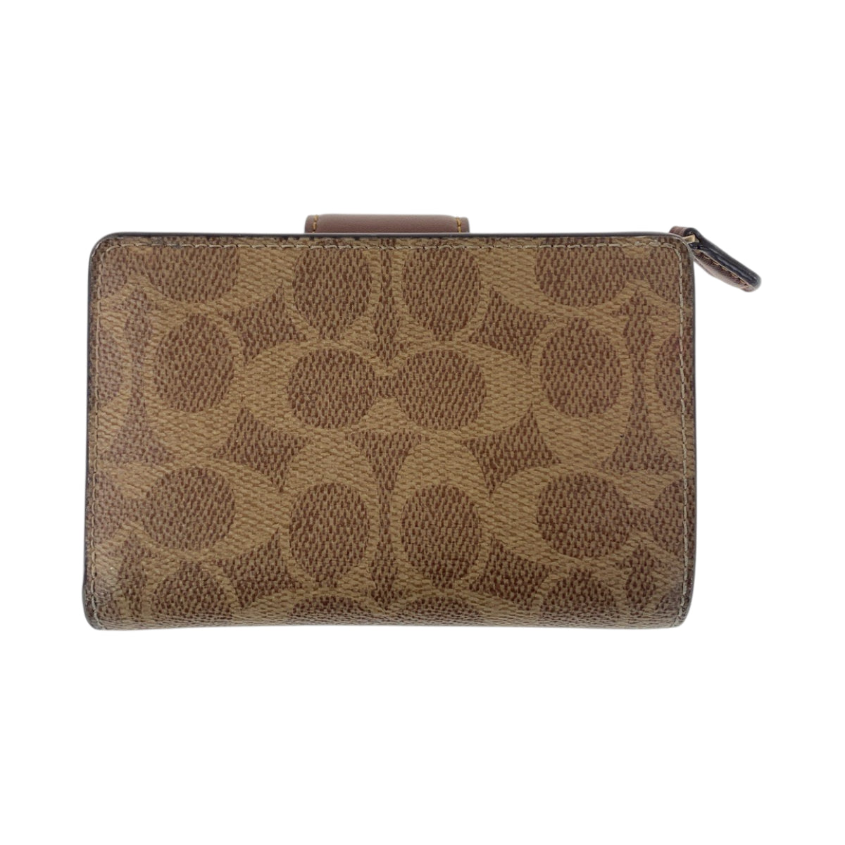 22440
COACH コーチ シグネチャー ベージュ ブラウン ゴールド金具 PVC / レザー 折財布 コンパクトウォレット レディース AB5