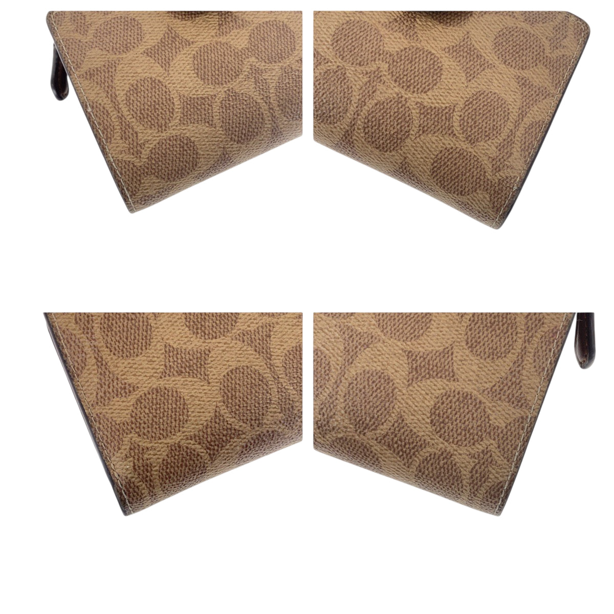 22440
COACH コーチ シグネチャー ベージュ ブラウン ゴールド金具 PVC / レザー 折財布 コンパクトウォレット レディース AB5