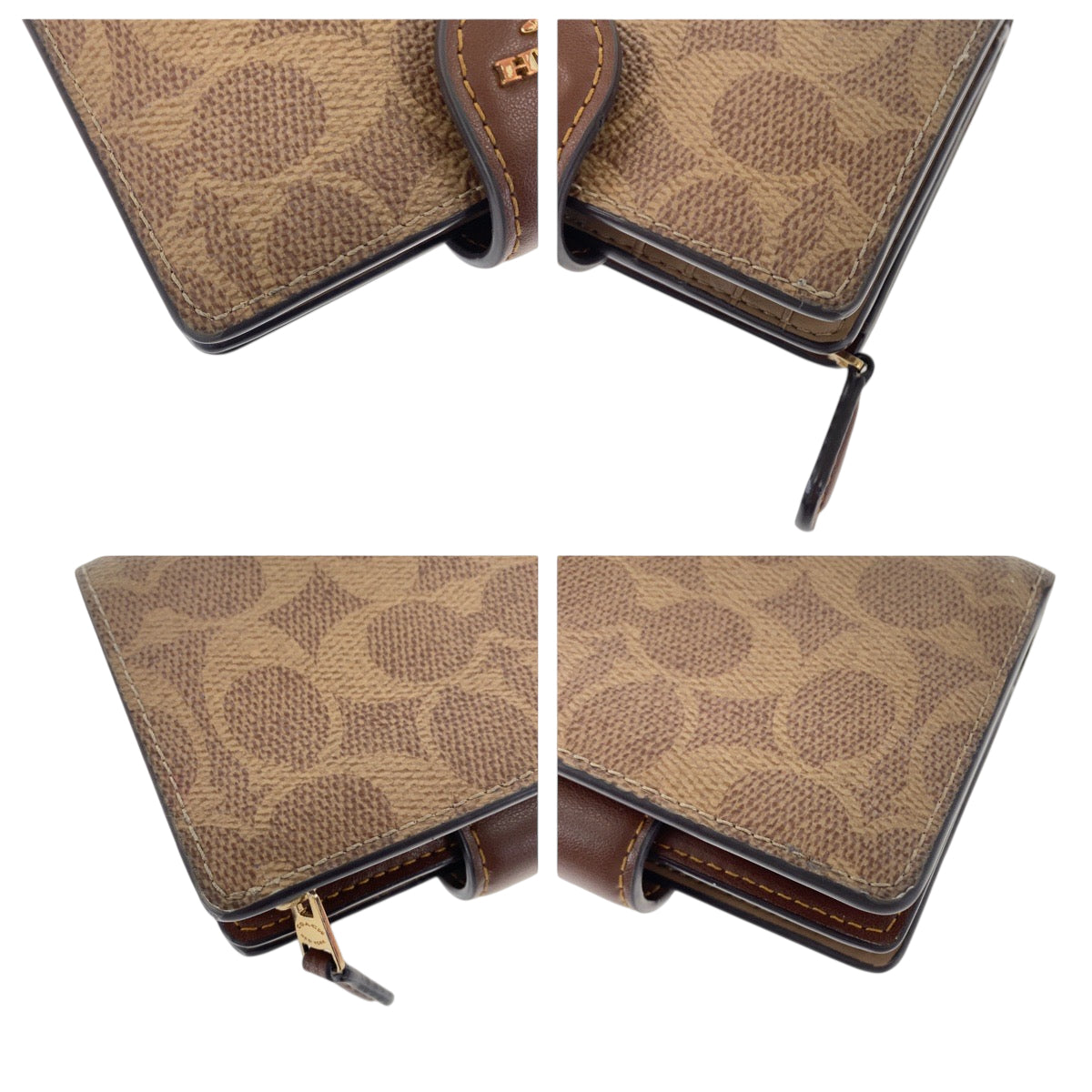 22440
COACH コーチ シグネチャー ベージュ ブラウン ゴールド金具 PVC / レザー 折財布 コンパクトウォレット レディース AB5