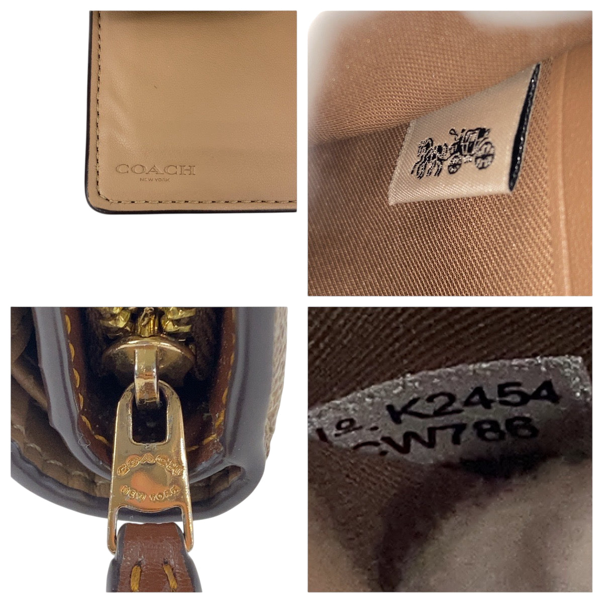 22440
COACH コーチ シグネチャー ベージュ ブラウン ゴールド金具 PVC / レザー 折財布 コンパクトウォレット レディース AB5