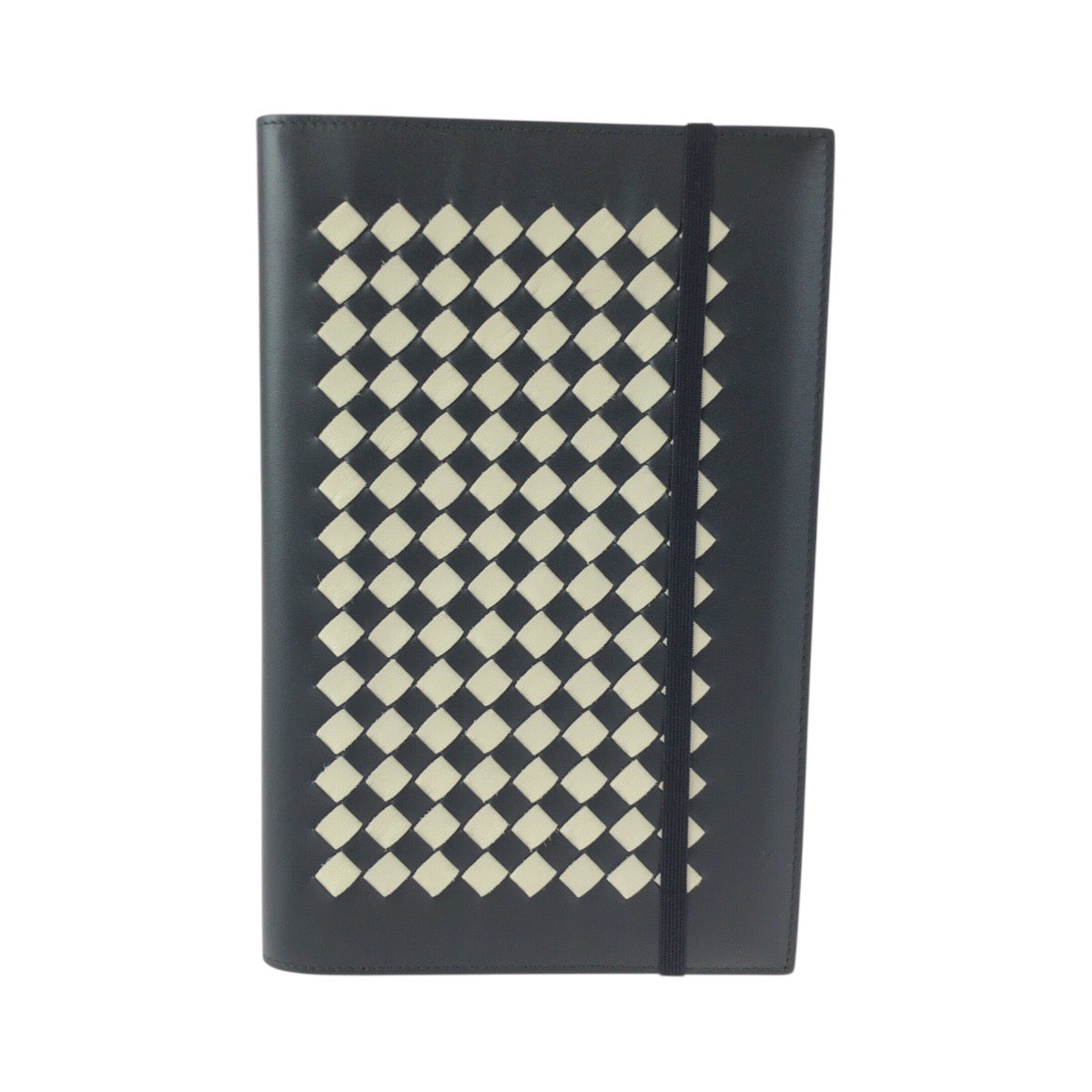 22443
BOTTEGAVENETA ボッテガヴェネタ イントレチャート ブラック 黒 ホワイト レザー ノート ブックカバー 手帳カバー メンズ A24