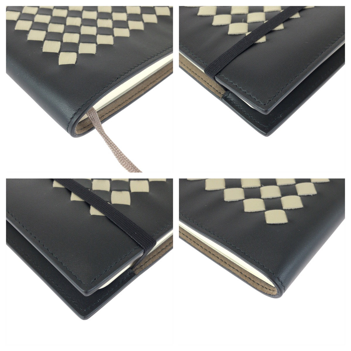 22443
BOTTEGAVENETA ボッテガヴェネタ イントレチャート ブラック 黒 ホワイト レザー ノート ブックカバー 手帳カバー メンズ A24