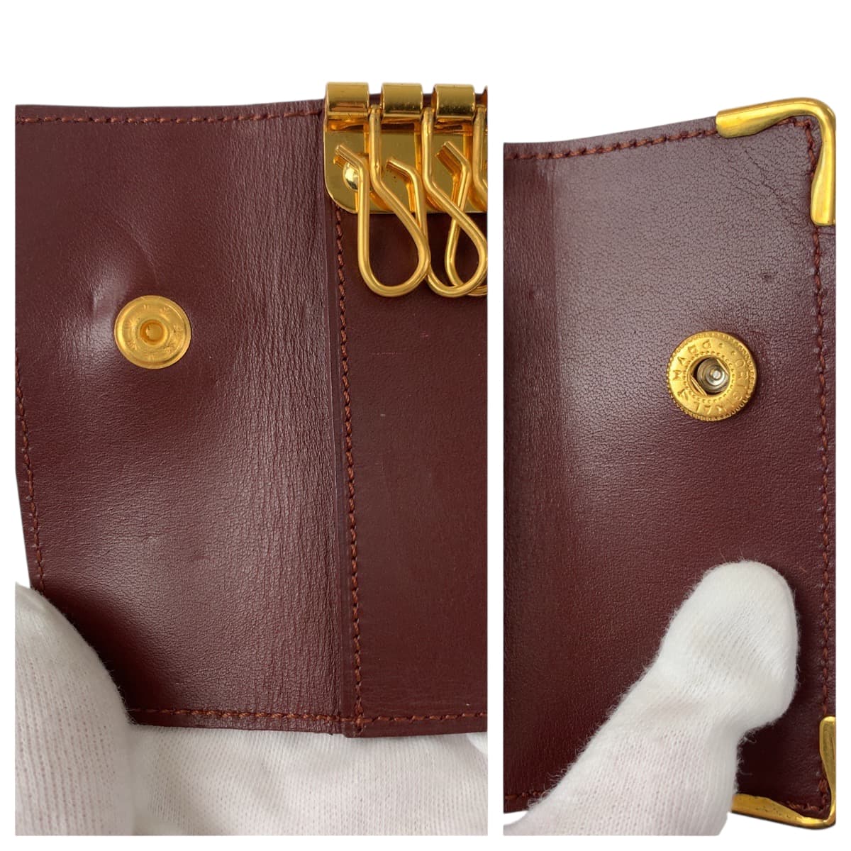 22449
CARTIER Cartier Must Line 4-Key Holder Wine Red Bordeaux Gold Hardware Leather Key Case Ladies A5