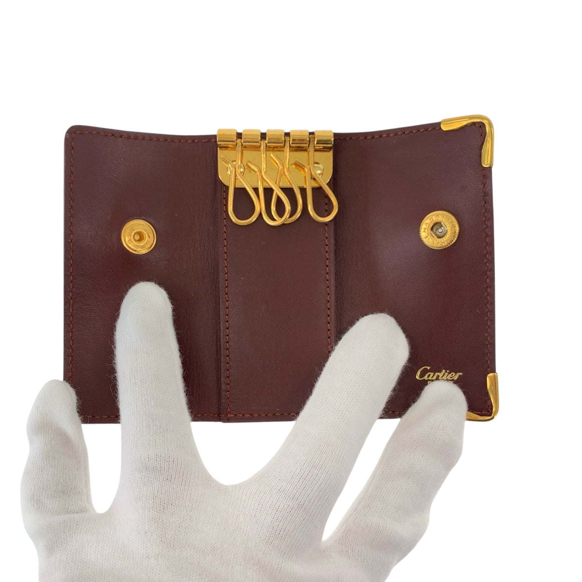 22449
CARTIER Cartier Must Line 4-Key Holder Wine Red Bordeaux Gold Hardware Leather Key Case Ladies A5