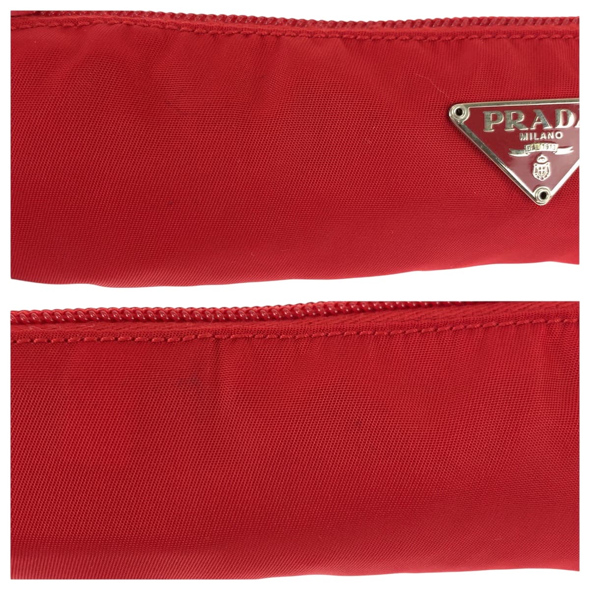 22451
PRADA プラダ テスート 三角ロゴプレート レッド シルバー金具 ナイロン ペンケース 筆箱 男女兼用 レディース A8