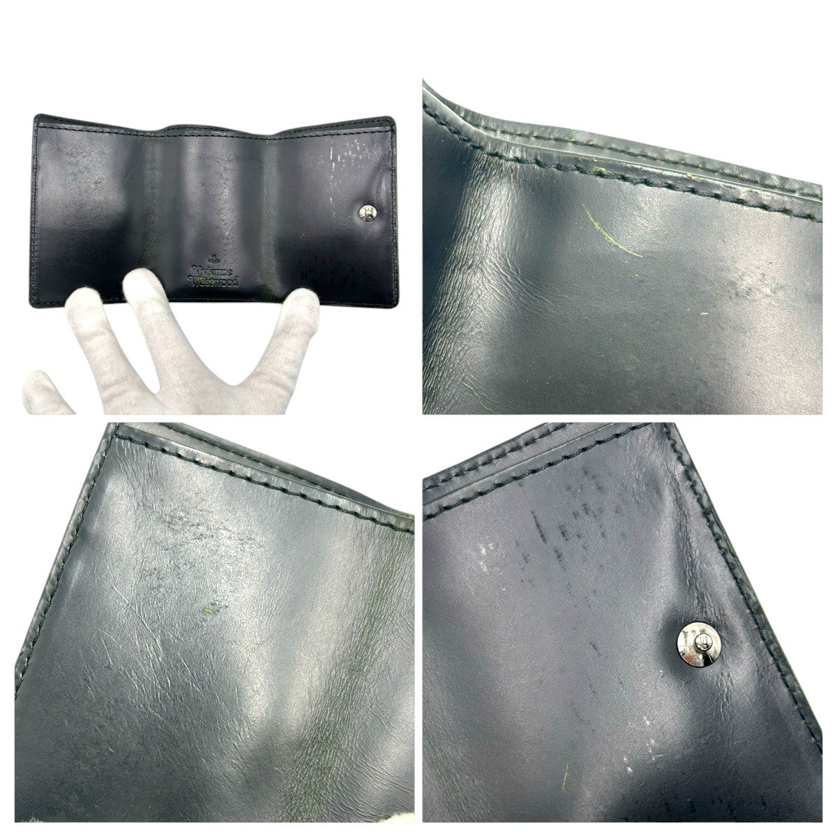 22453
Vivienne Westwood ヴィヴィアンウエストウッド NEW ADVAN ブラック 黒 シルバー金具 レザー 三つ折り財布 折財布 コンパクトウォレット レディース AB5