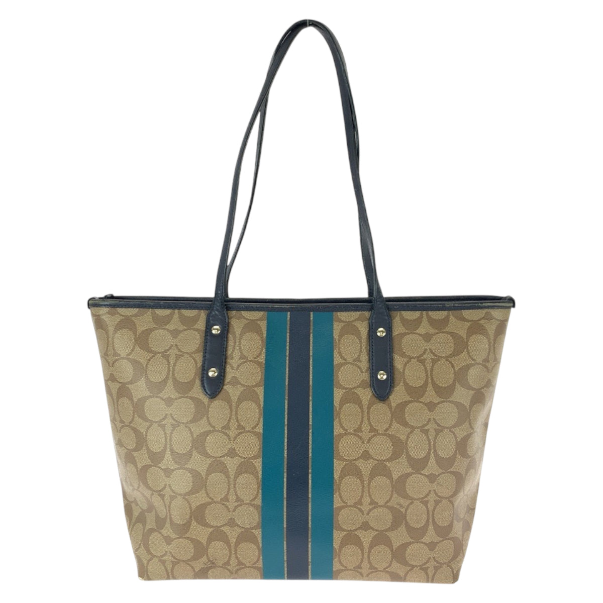 22458
COACH Signature Beige Navy Gold Hardware PVC / Leather F38405 Shoulder Bag Tote Bag Ladies AB5