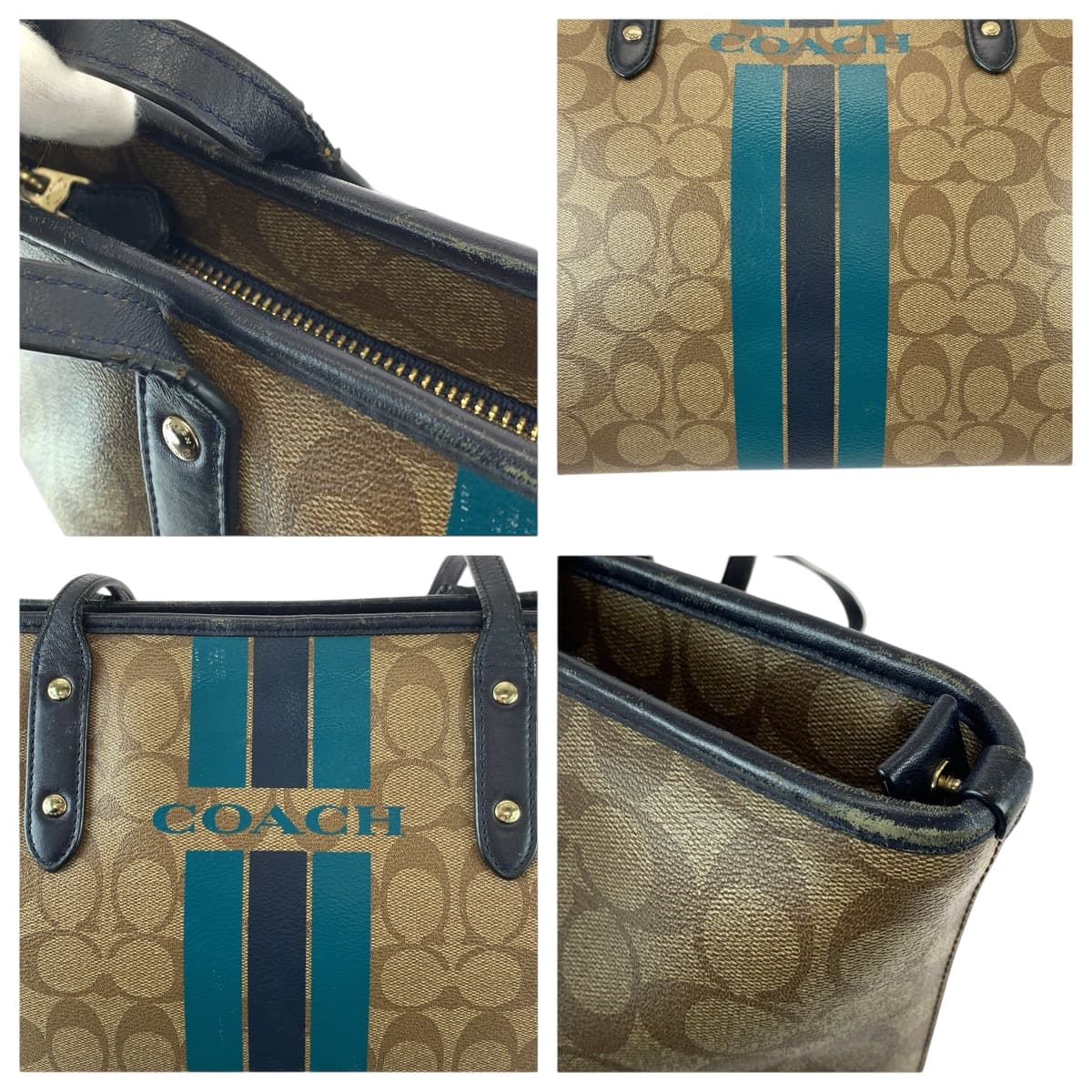 22458
COACH Signature Beige Navy Gold Hardware PVC / Leather F38405 Shoulder Bag Tote Bag Ladies AB5