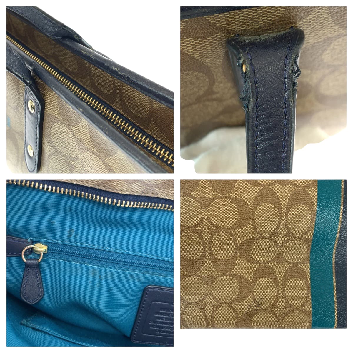 22458
COACH Signature Beige Navy Gold Hardware PVC / Leather F38405 Shoulder Bag Tote Bag Ladies AB5