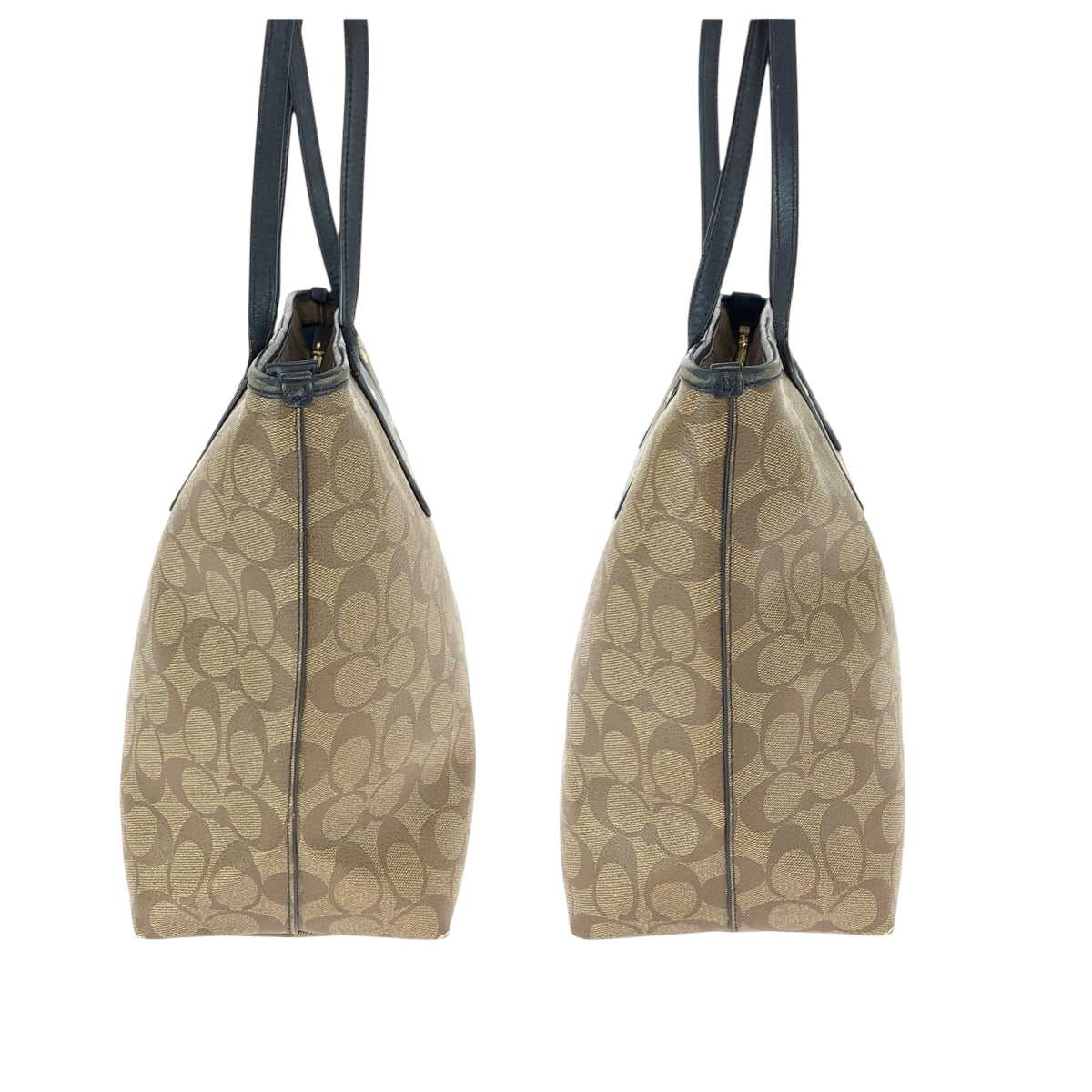 22458
COACH Signature Beige Navy Gold Hardware PVC / Leather F38405 Shoulder Bag Tote Bag Ladies AB5