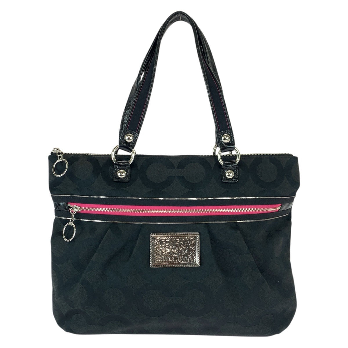 22460
COACH Poppy Opt Art Black Pink Silver Hardware Canvas / Patent Leather F15331 Tote Bag Shoulder Bag Ladies A7