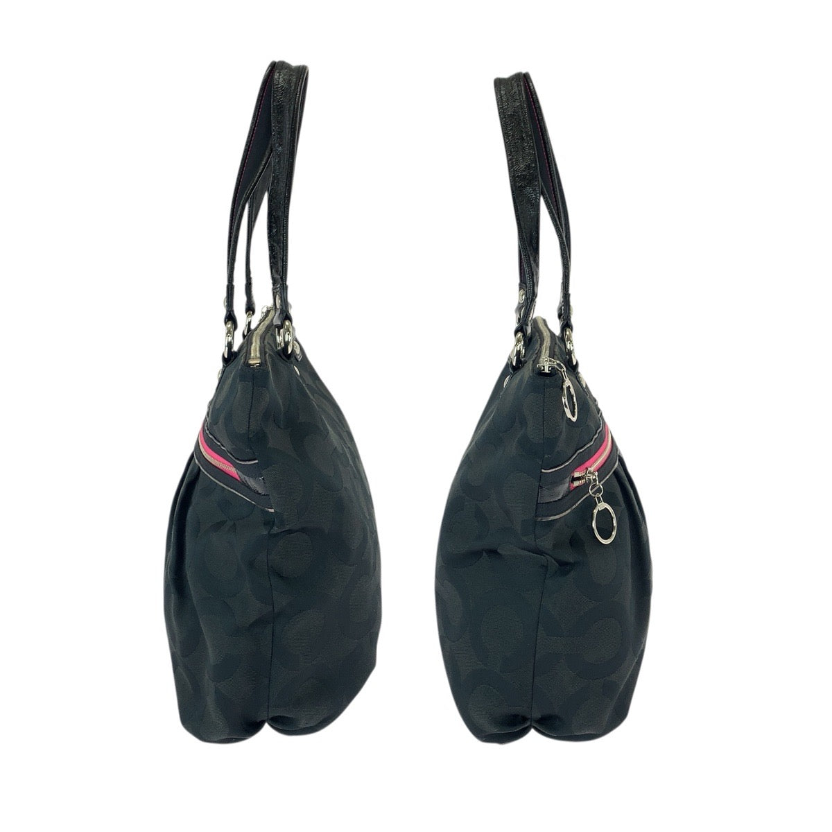 22460
COACH Poppy Opt Art Black Pink Silver Hardware Canvas / Patent Leather F15331 Tote Bag Shoulder Bag Ladies A7
